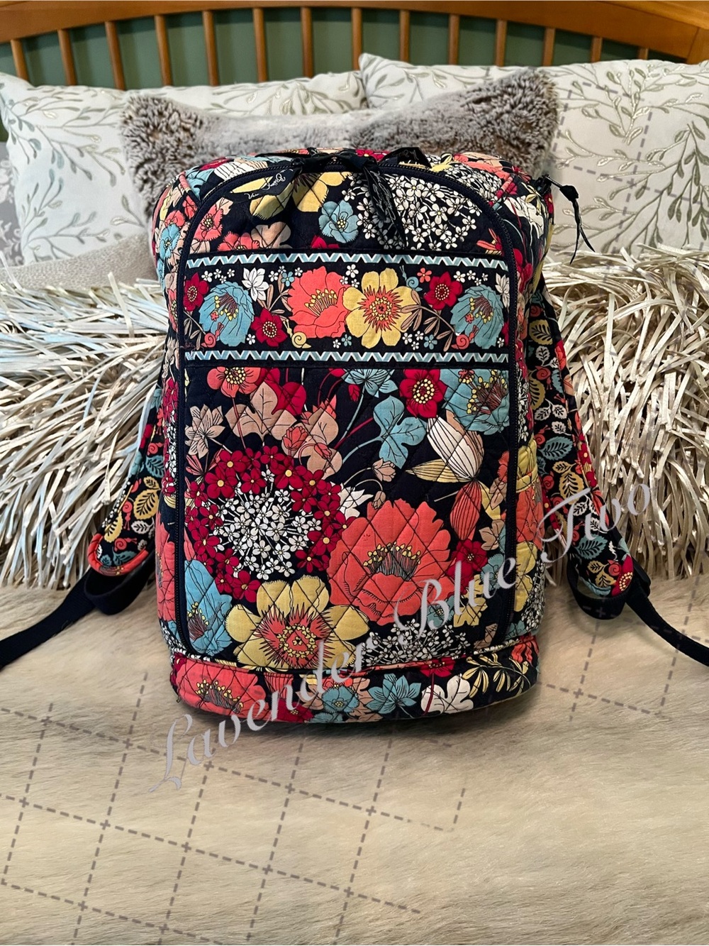 VERA BRADLEY Happy Snails 2011Large Laptop Backpack Floral Y2K Orange Yellowl